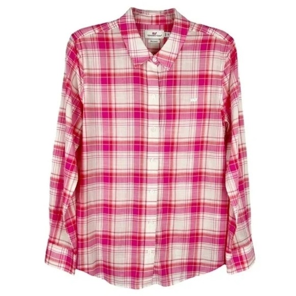 VINEYARD VINES RESORT PLAID RELAXED BUTTON DOWN BRIGHT PINK SIZE 8 - Picture 1 of 10